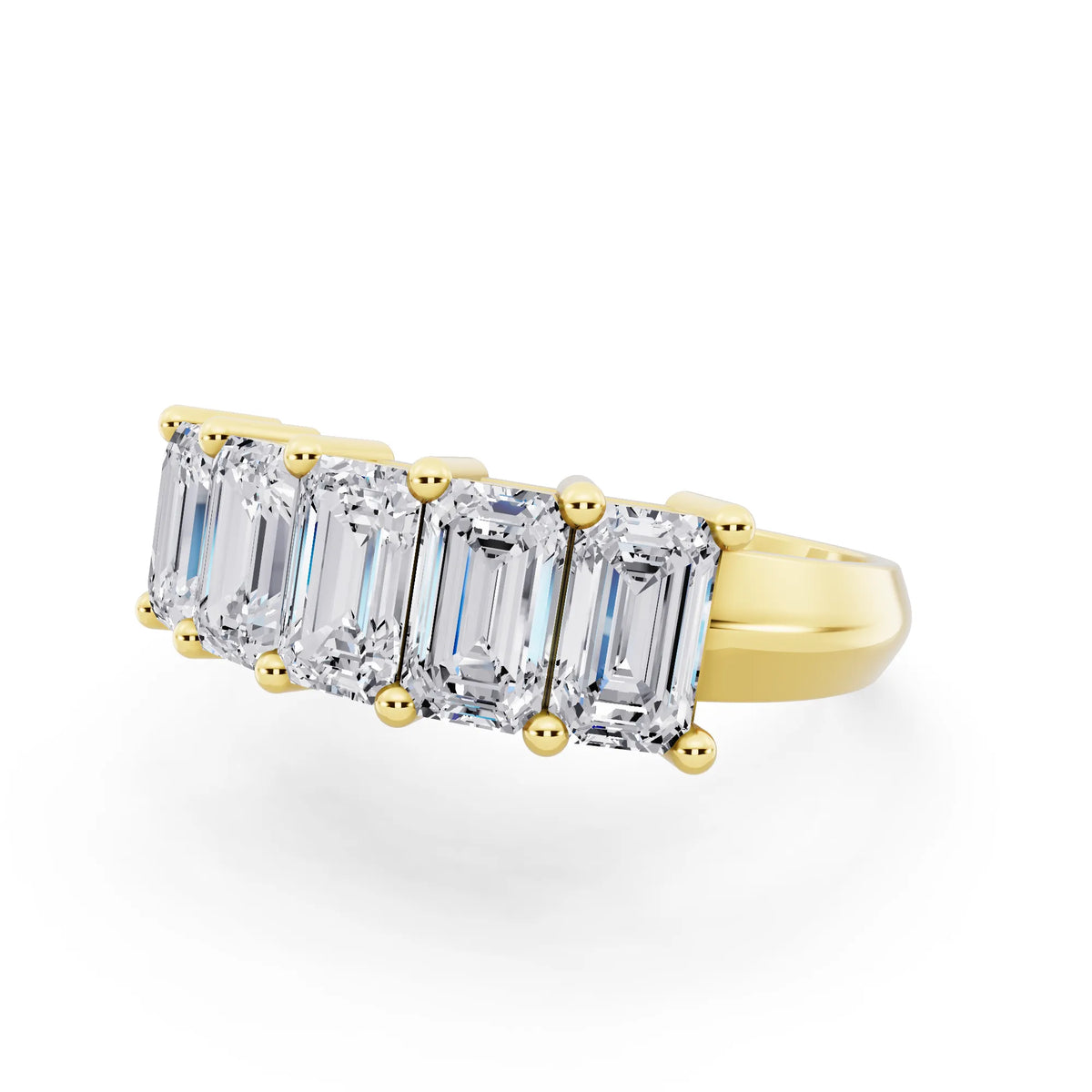 10K Yellow Gold Five Stone Emerald Cut Diamond Half Eternity Wedding Band - 2.7mm - Close up