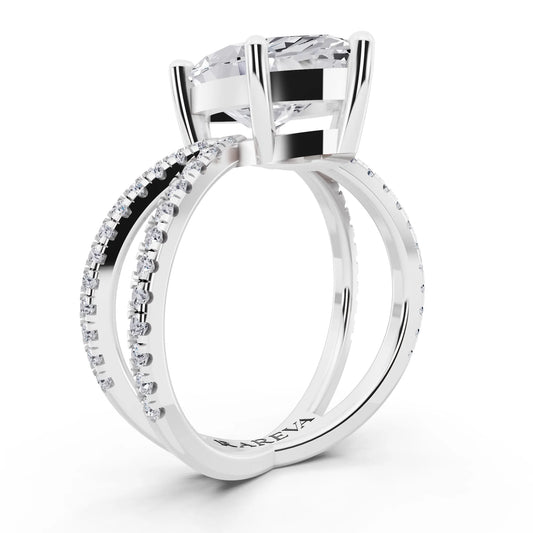 14 KT White Gold Marquise Cut Diamond Ring with Twisted Split Shank - top view
