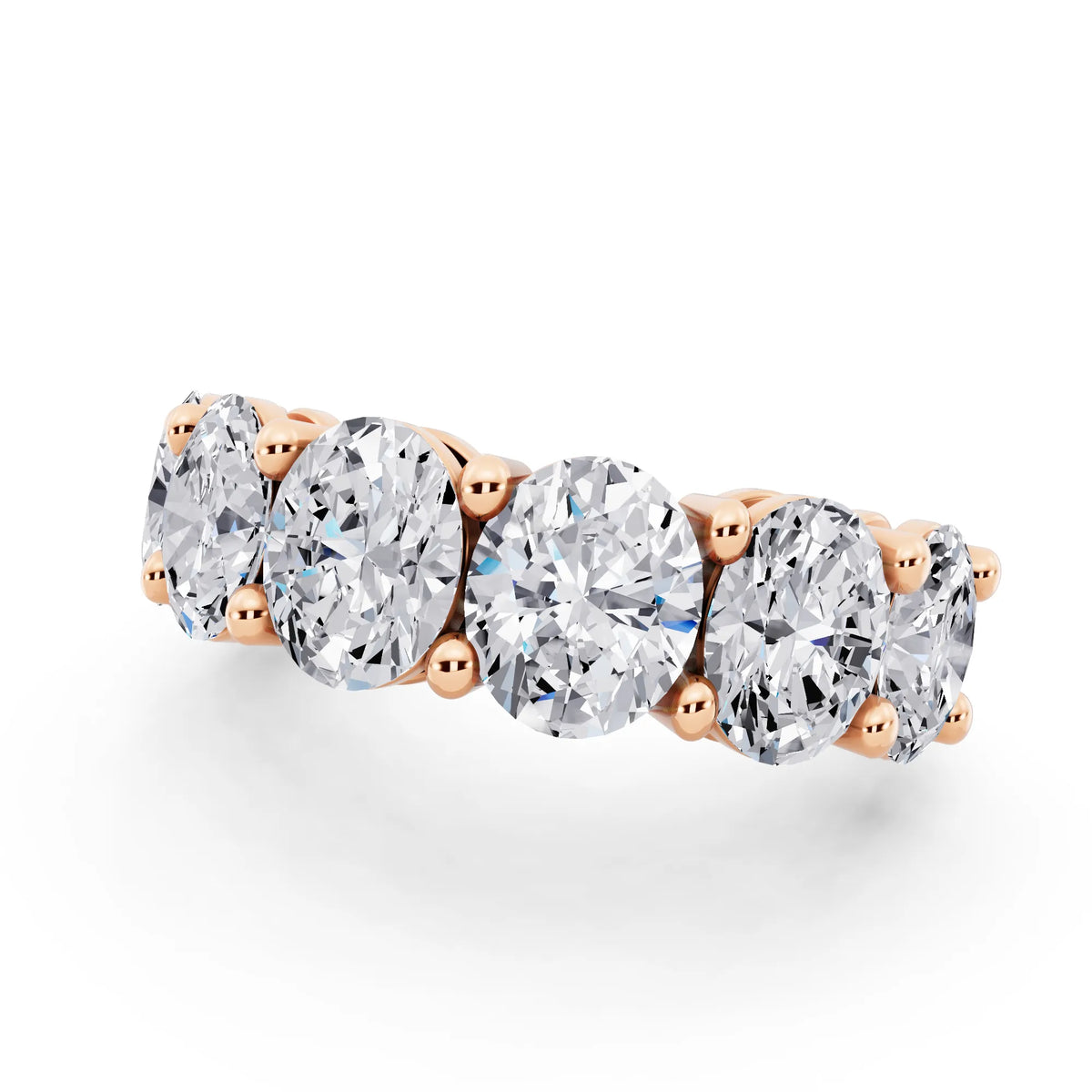 14K Rose Gold Seven Stone Oval Cut Diamond Half Eternity Wedding Band - 2.8mm - Close up