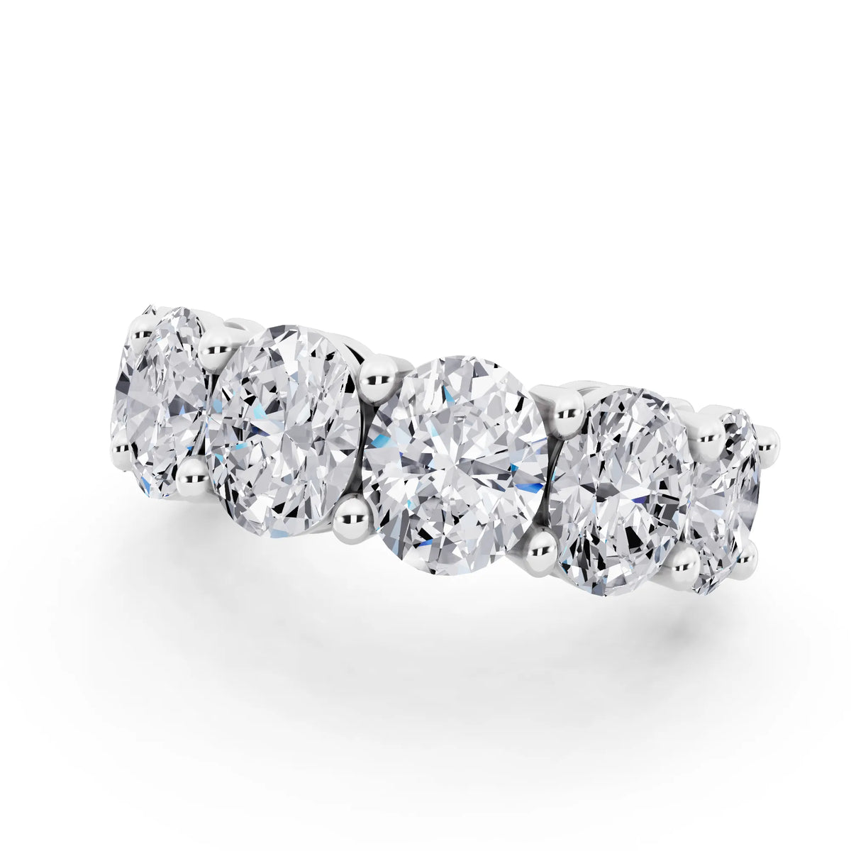 14K White Gold Seven Stone Oval Cut Diamond Half Eternity Wedding Band - 2.8mm - Close up