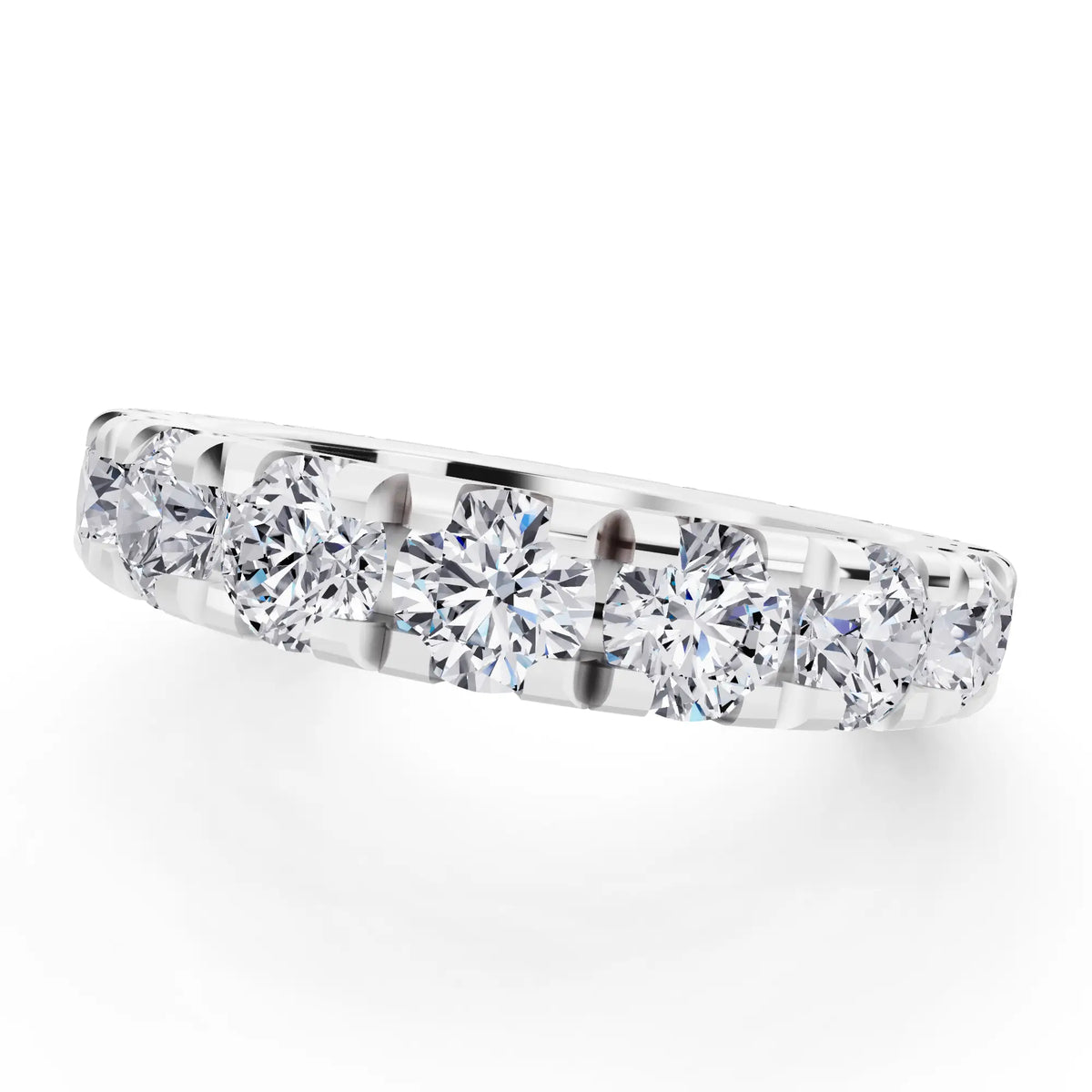 Silver Round Cut Diamond Classic Eternity Band - 3.5mm - Close up