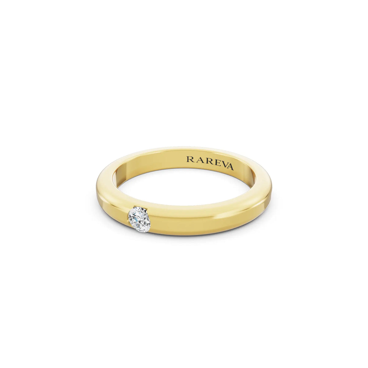 10K Yellow Gold Men's Round Cut Diamond Solitaire Dome Band - 3mm - Close up