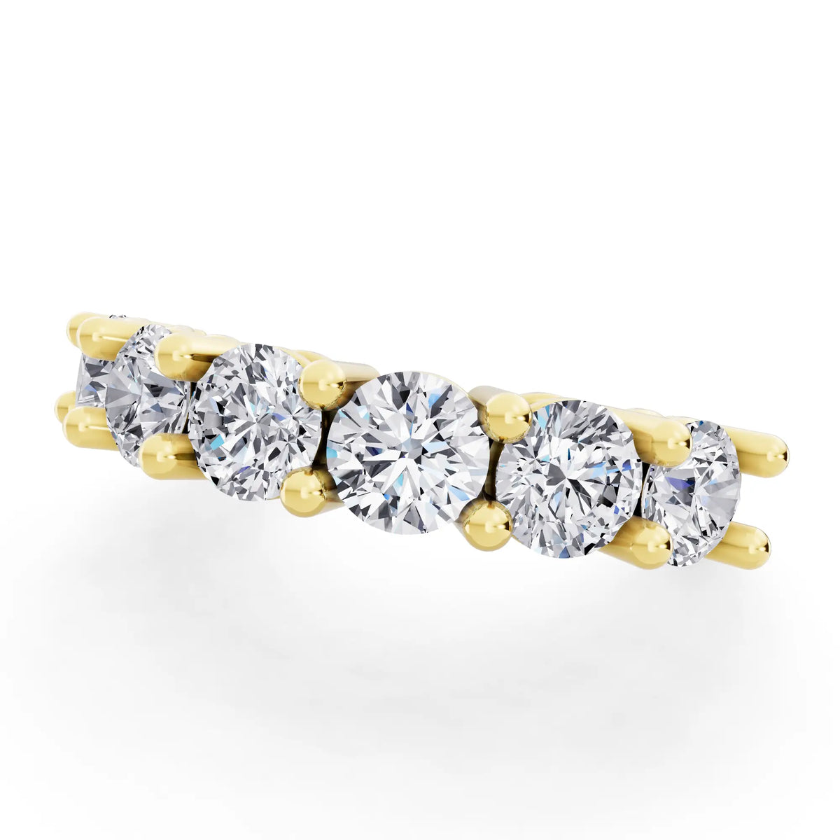 14K Yellow Gold Seven Stone Round Cut Diamond Half Eternity Wedding Band - 2mm - Close up