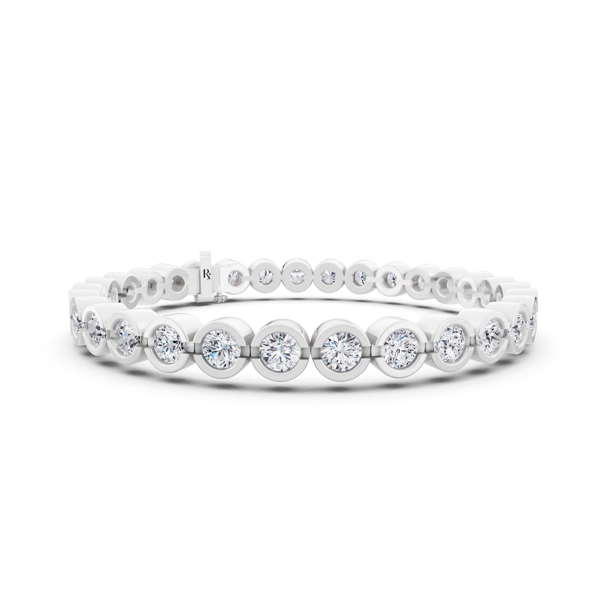 14K White Gold Round Cut Bezel Set Diamond Tennis Bracelet - Top1