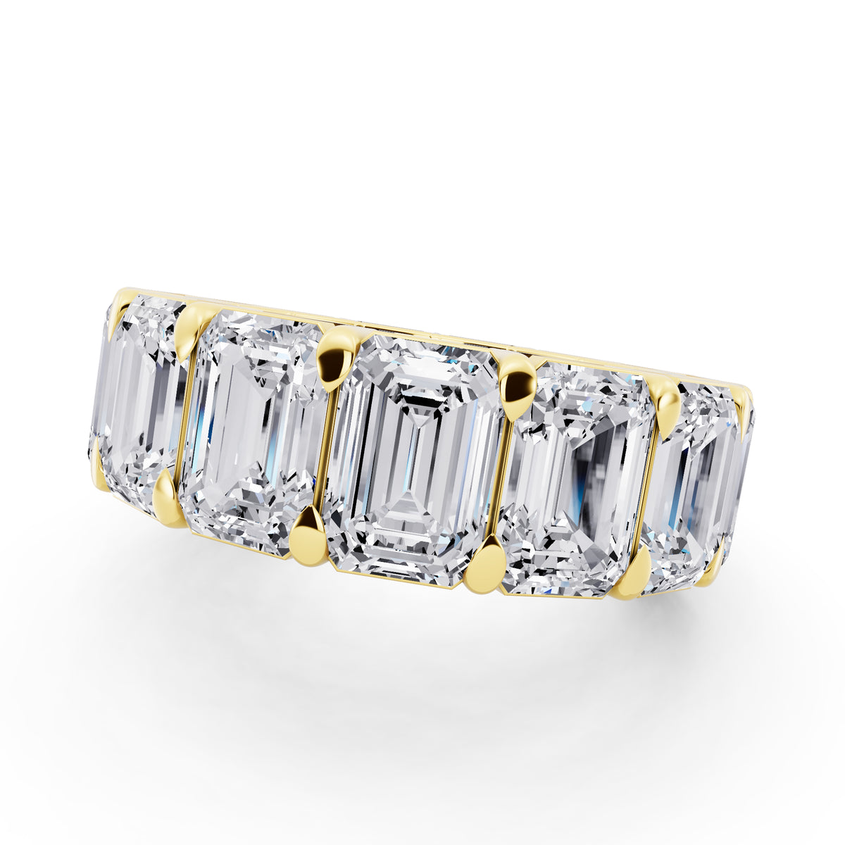 14K Yellow Gold Emerald Cut Diamond Eternity Band - 6.7mm - 11.00ctw - Close up