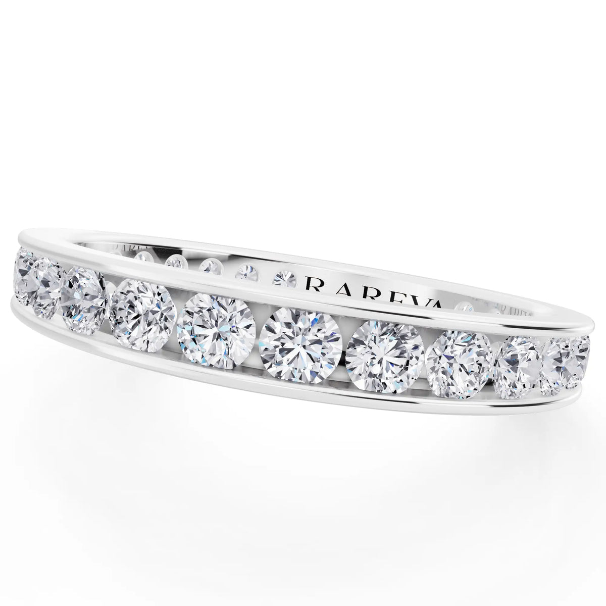 Platinum Round Cut Diamond Channel Set Eternity Band - 2.5mm - Close up