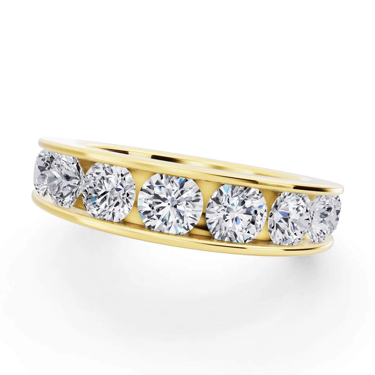 10K Yellow Gold Round Cut Diamond Channel Set Eternity Band - 4.2mm - Close up