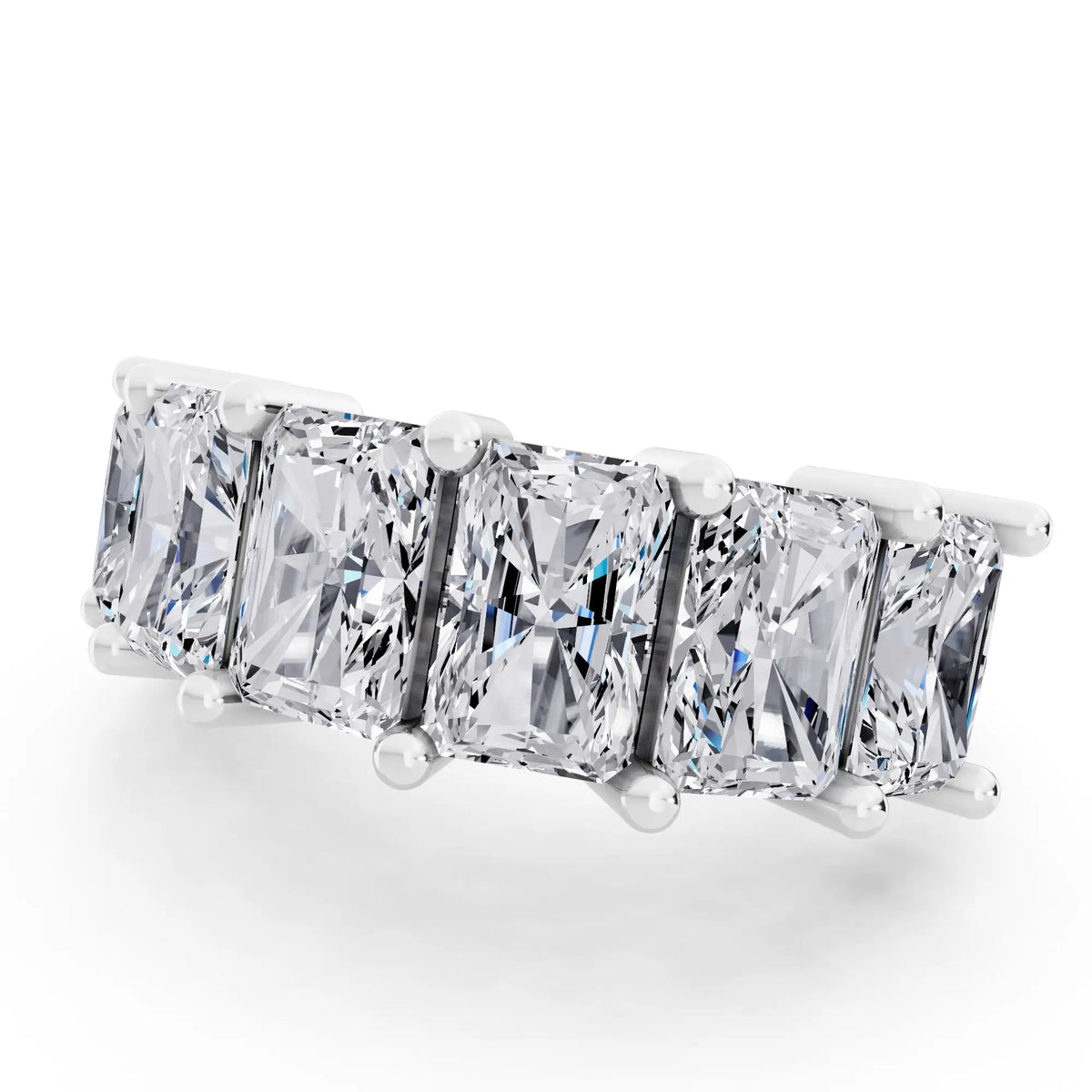 10K White Gold Seven Stone Radiant Cut Diamond Half Eternity Wedding Band - 2.6mm - Close up