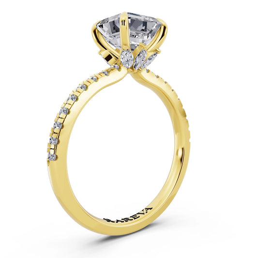 18 KT Yellow Gold Asscher Cut Diamond Solitaire Ring with Marquise Collar - top view