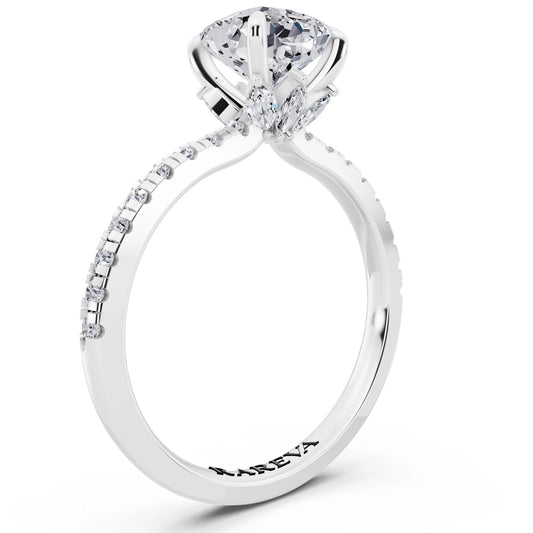 Platinum Cushion Cut Diamond Solitaire Ring with Marquise Collar - top view