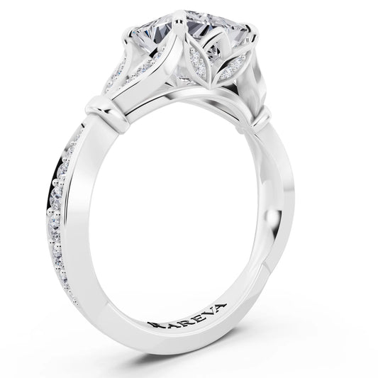 Platinum Princess Cut Diamond Ring with Lotus Collar - top view
