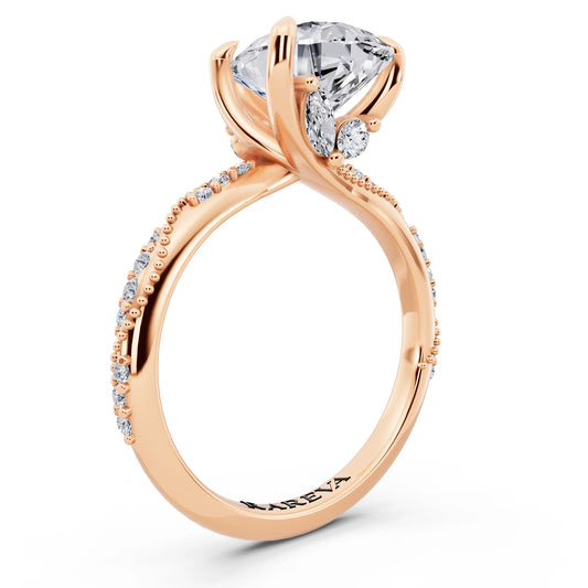 18 KT Rose Gold Pear Cut Diamond Ring with Marquise Accent - top view
