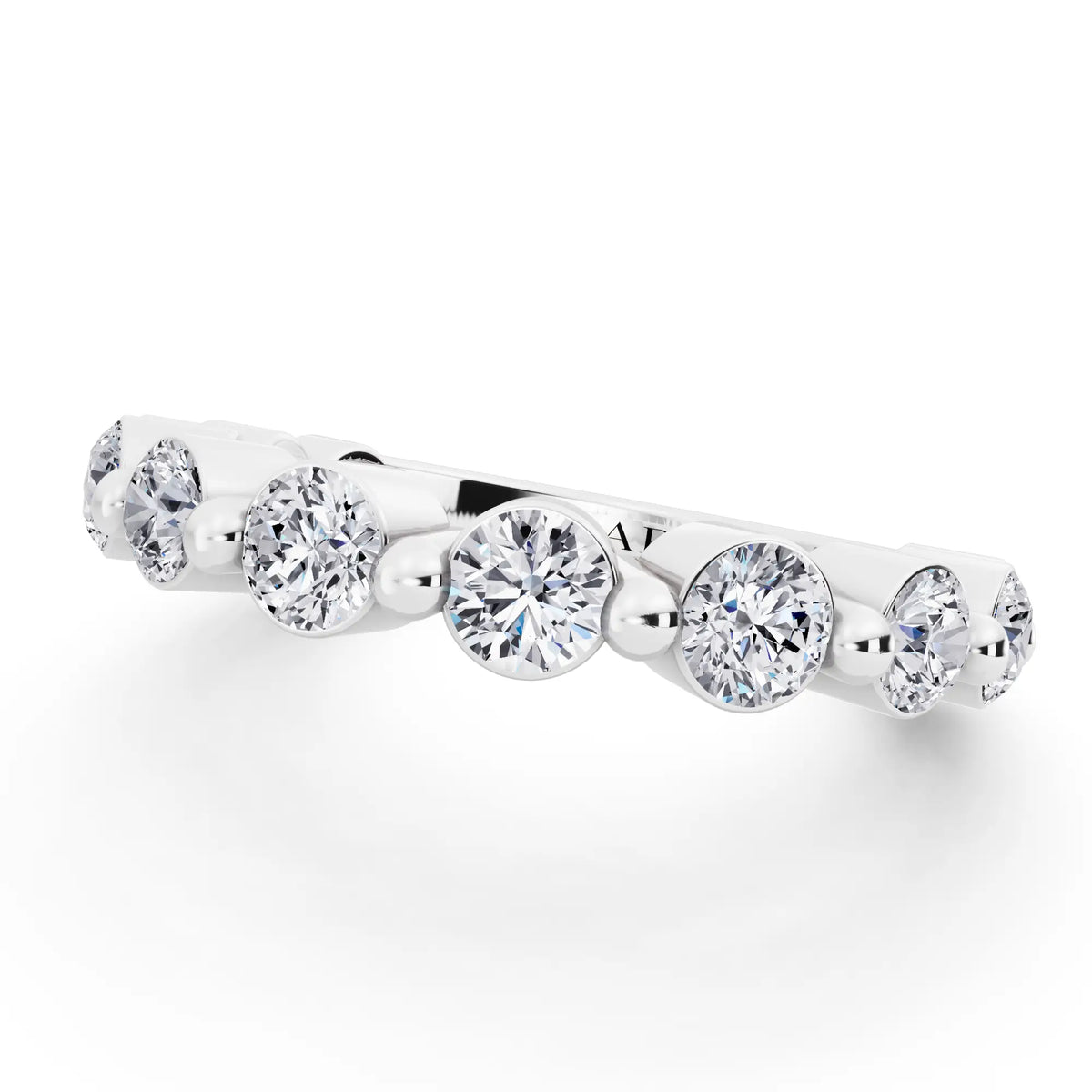 14K White Gold Round Cut Diamond Half Sculpted Prong Eternity Band - 2.3mm - Close up