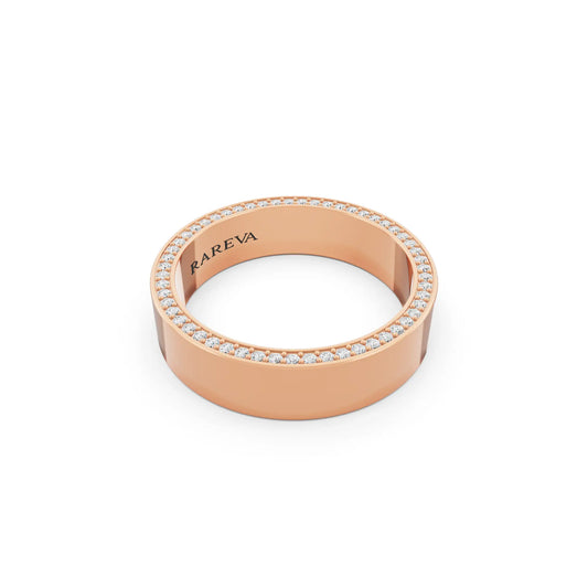 14K Rose Gold Men's Round Cut Diamond Side Pave Band - 5mm - Left