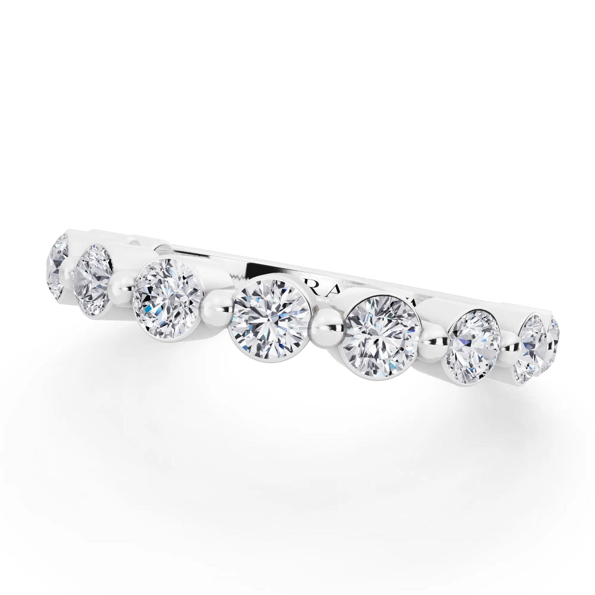 Platinum Round Cut Diamond Half Sculpted Prong Eternity Band - 2mm - Close up