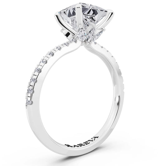 14 KT White Gold Princess Cut Diamond Solitaire Ring with Marquise Collar - top view