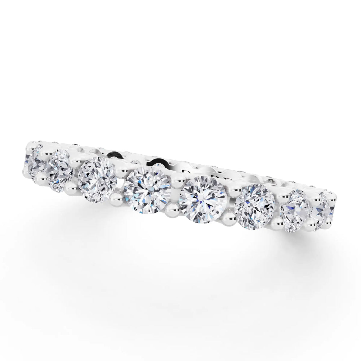 Silver Round Cut Diamond Unity Prong Eternity Band - 2.5mm - Close up