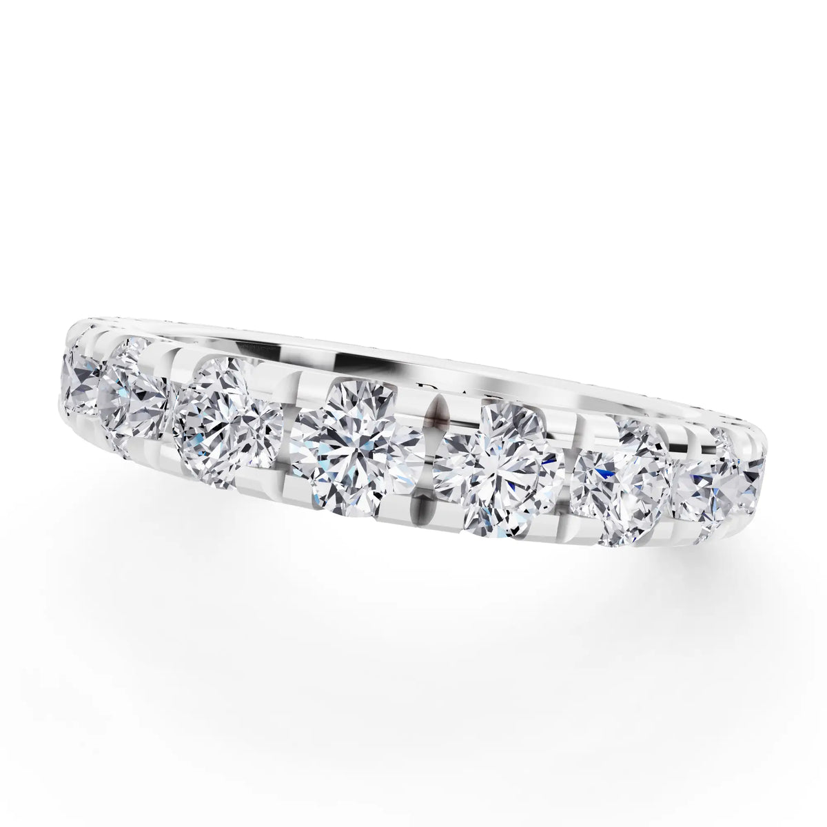 14K White Gold Round Cut Diamond Classic Eternity Band - 3mm - Close up