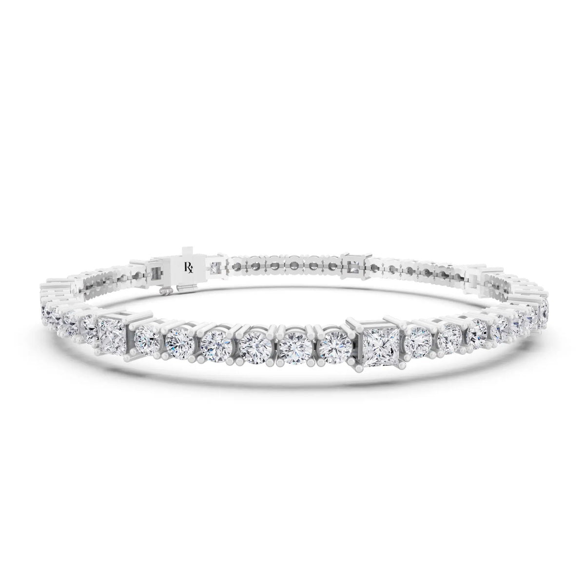 Platinum Round and Princess Cut Diamond Tennis Bracelet - Top1