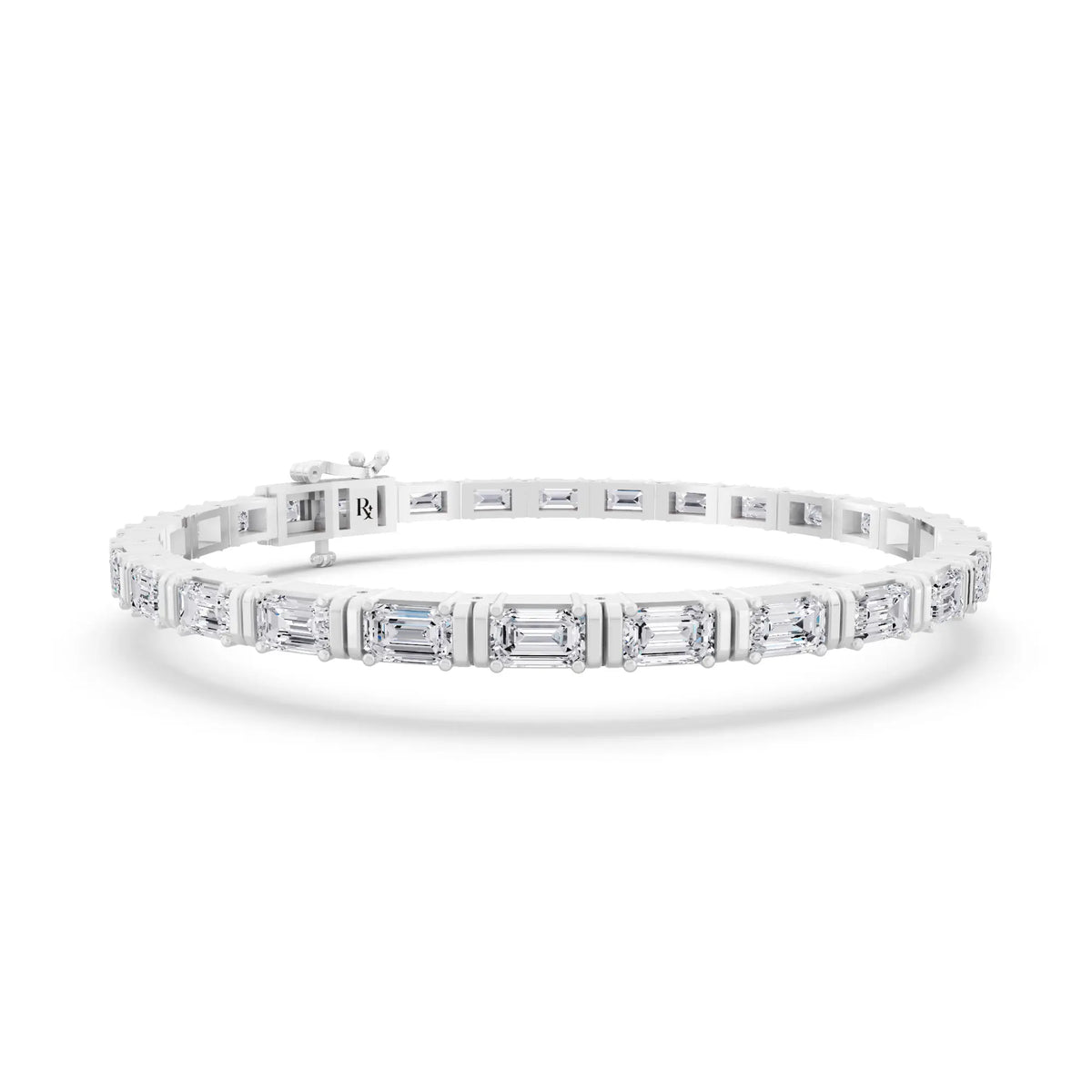 Platinum East West Emerald Cut Diamond Tennis Bracelet - Top1
