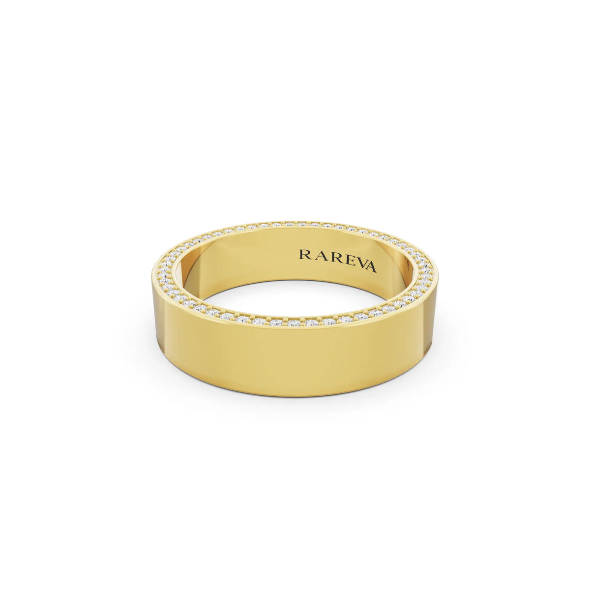 10K Yellow Gold Men's Round Cut Diamond Side Pave Band - 5mm - Close up