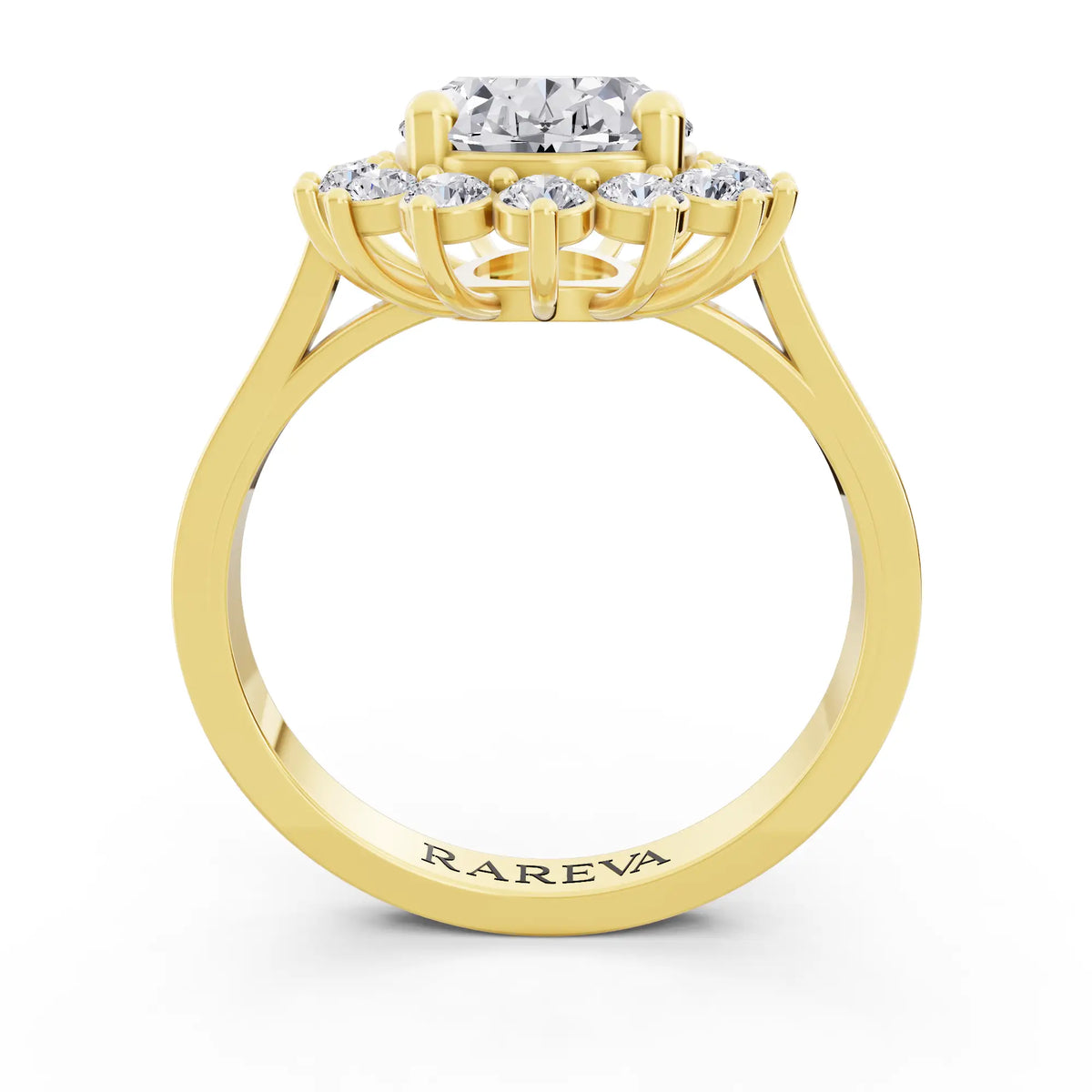 14 KT Yellow Gold Oval Cut Diamond Floral Halo Ring - Through
