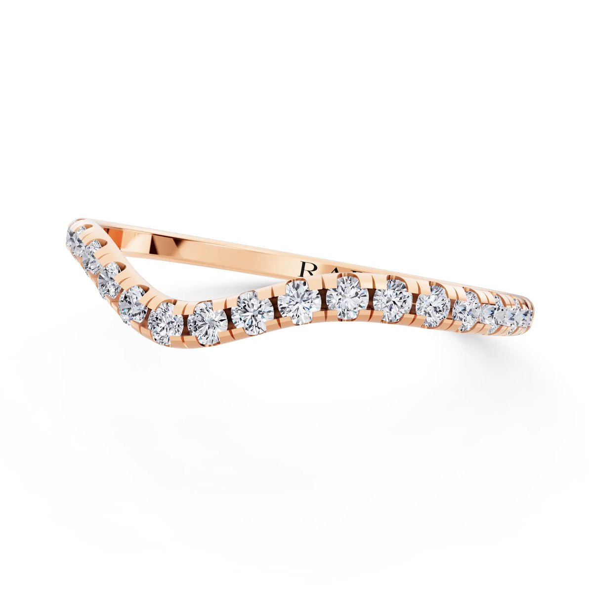10K Rose Gold Round Cut Diamond Contour Curved Band - 1.5mm - Close up