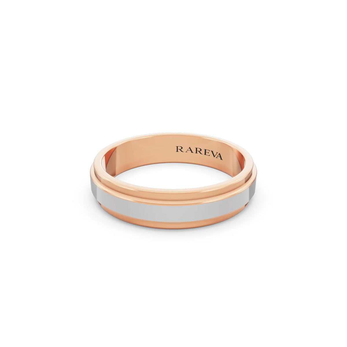 14K Rose Gold Men's Step Edge Wedding Band - 4.5mm - Close up
