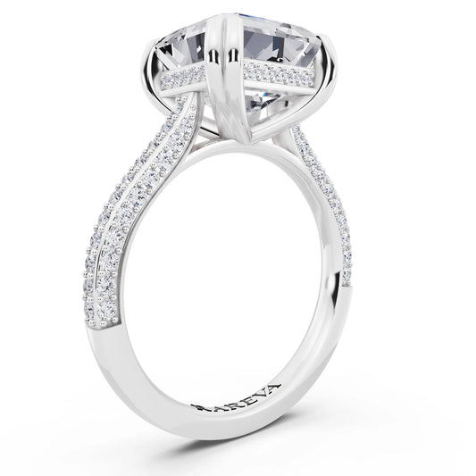 Platinum Asscher Cut Diamond Hidden Halo Double Claw Pave Band Ring - top view