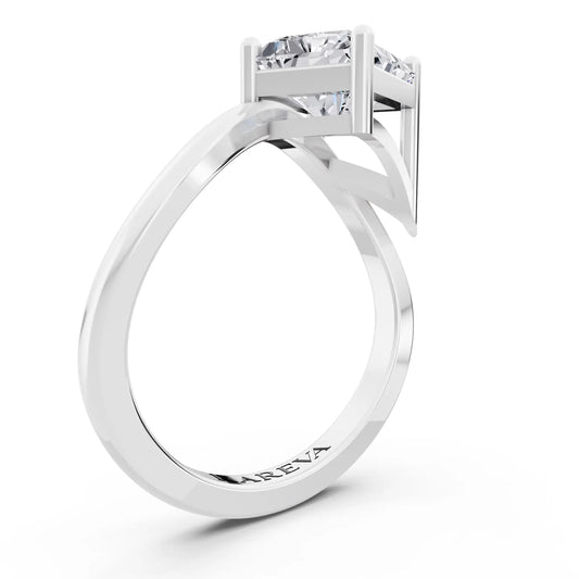 Platinum Radiant Cut Diamond Solitaire Ring with Bypass Band - Top view