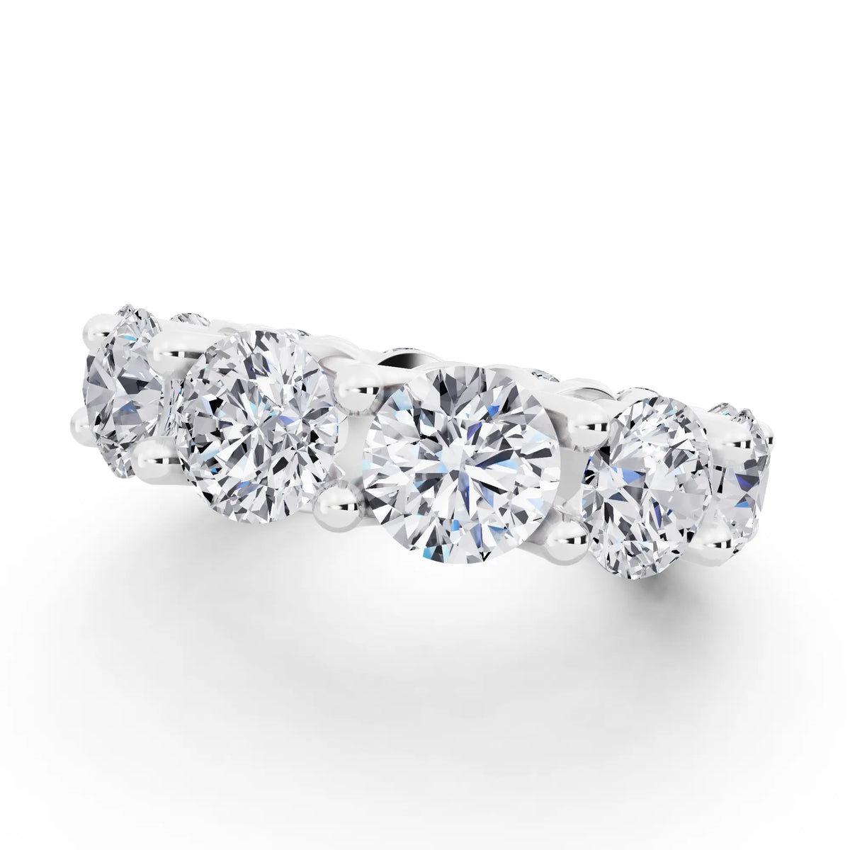 Silver Round Cut Diamond Unity Prong Eternity Band - 6mm - Close up