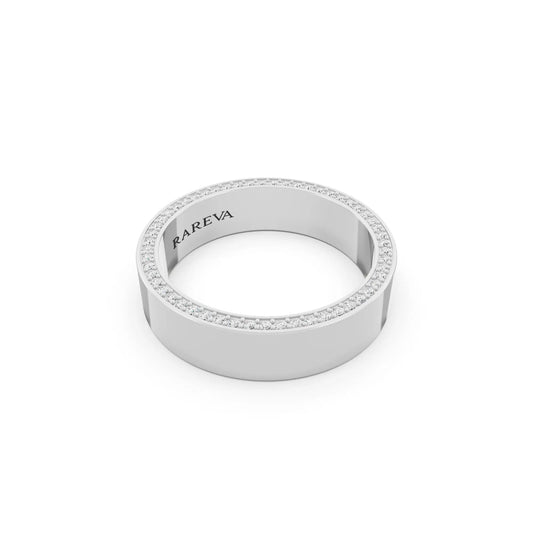 Silver Men's Round Cut Diamond Side Pave Band - 5mm - Left