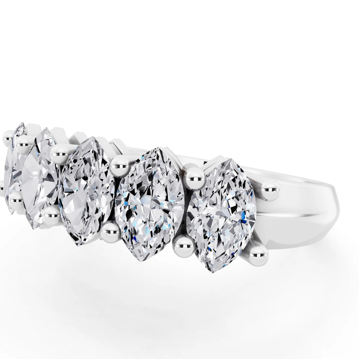 Silver Five Stone Marquise Cut Diamond Half Eternity Wedding Band - 2.5mm - Close up