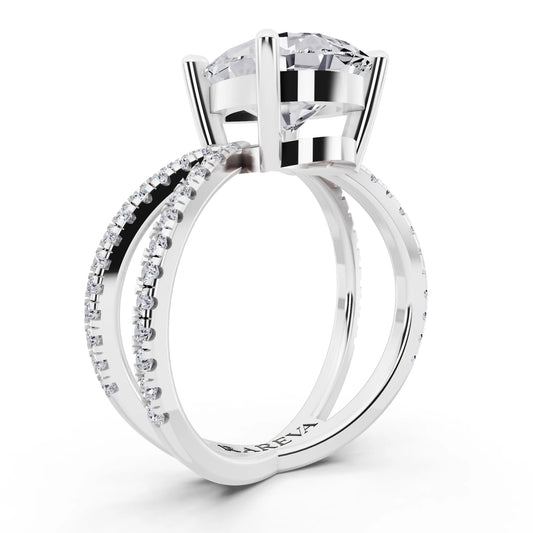 14 KT White Gold Pear Cut Diamond Ring with Twisted Split Shank - top view