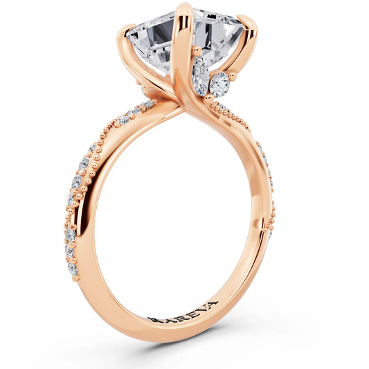 14 KT Rose Gold Emerald Cut Diamond Ring with Marquise Accent - top view