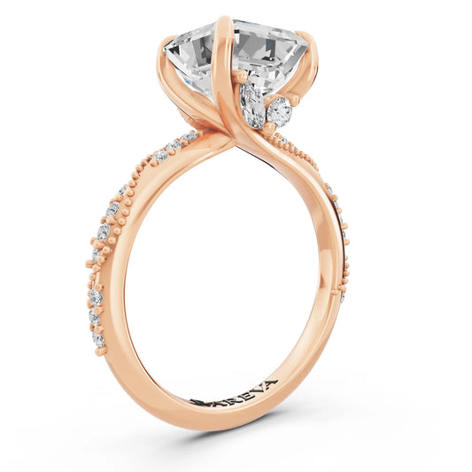 14 KT Rose Gold Asscher Cut Diamond Ring with Marquise Accent - top view