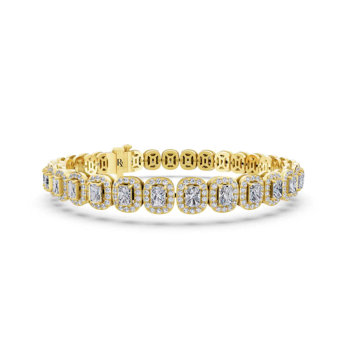 14K Yellow Gold Radiant Cut Halo Diamond Tennis Bracelet - Top1