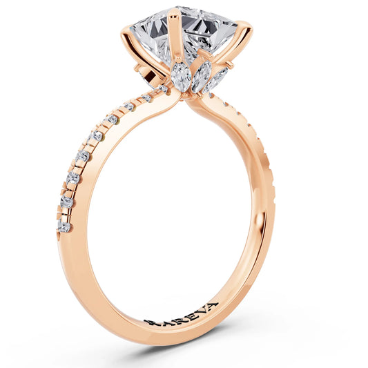 14 KT Rose Gold Princess Cut Diamond Solitaire Ring with Marquise Collar - top view