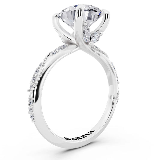 Platinum Oval Cut Diamond Ring with Marquise Accent - top view