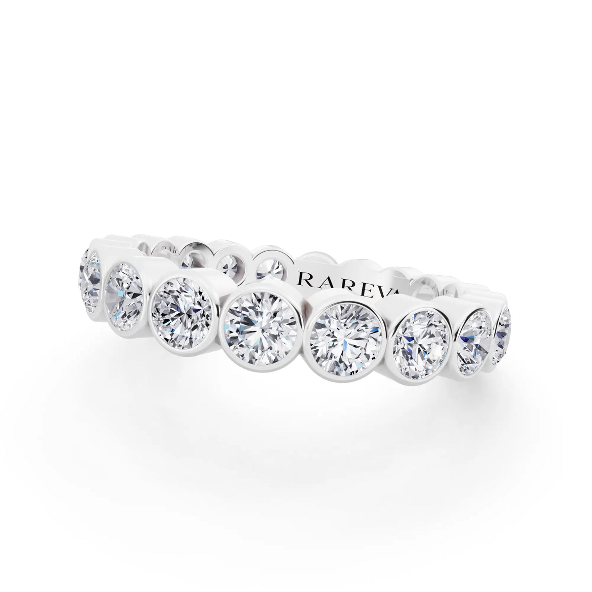 Platinum Round Cut Bezel Set Diamond Full Eternity Wedding Band - 3.5mm - Close up