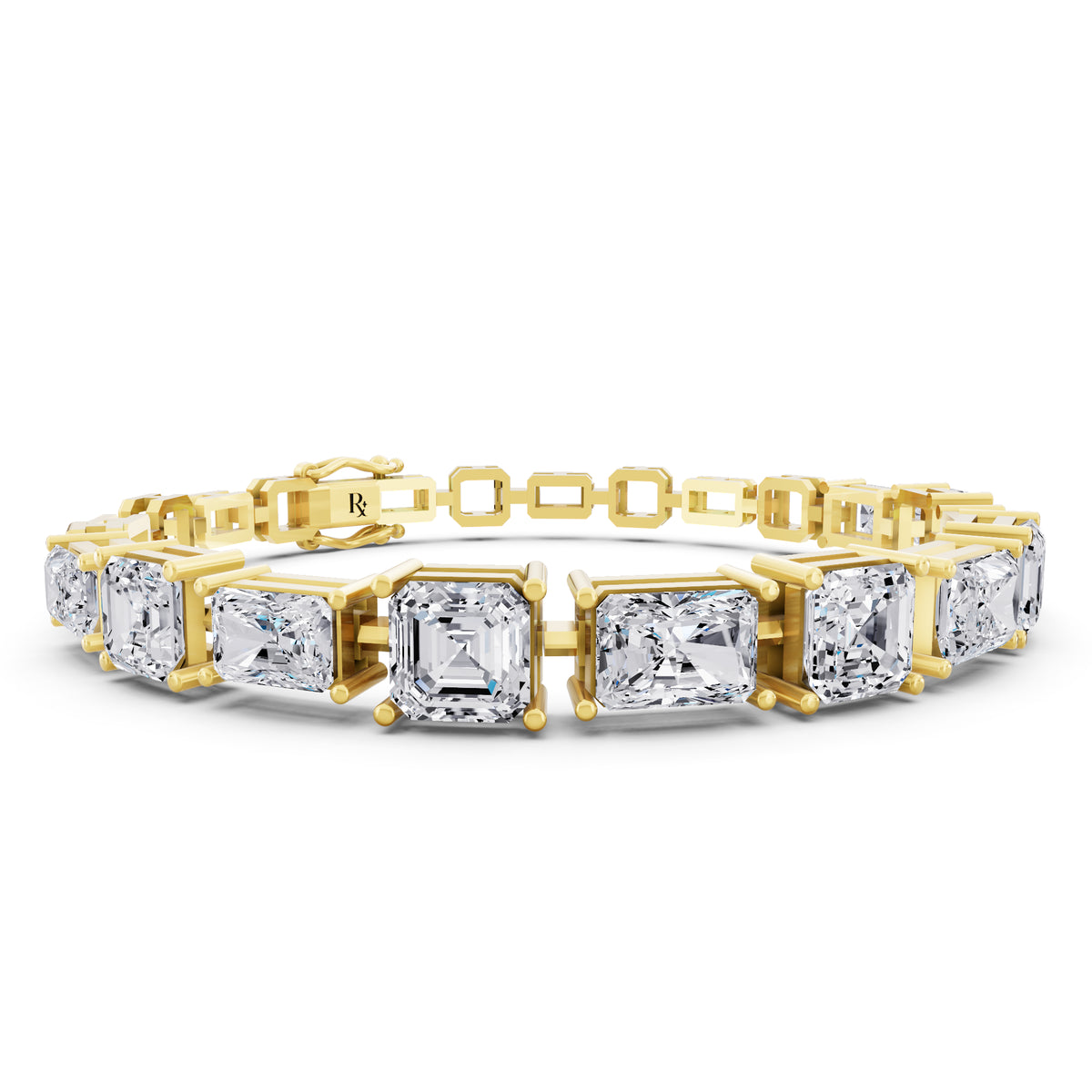 14K Yellow Gold Radiant and Square Emerald Cut Diamond Tennis Bracelet - Top1