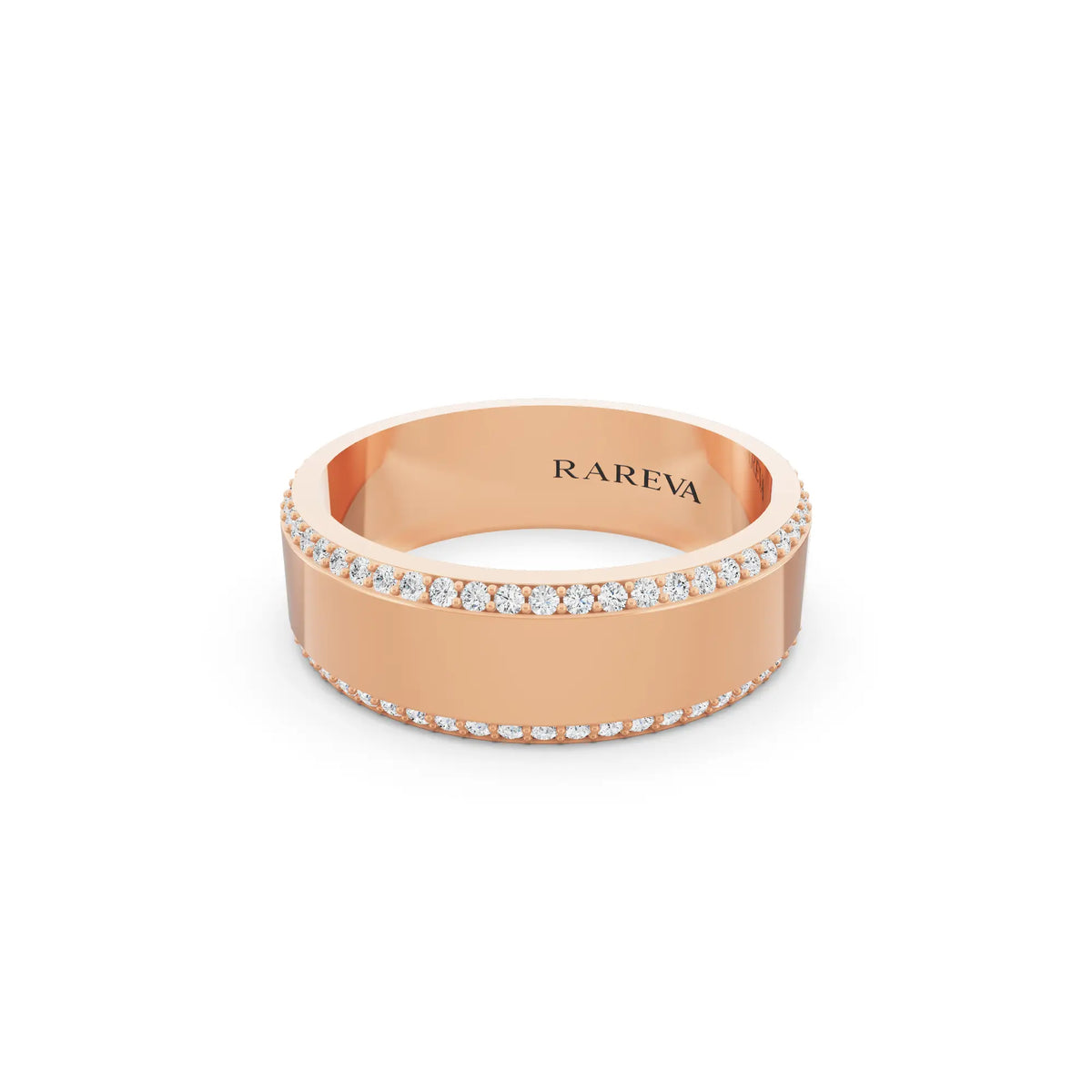 14K Rose Gold Men's Round Cut Diamond Pave Edge Eternity Band - 6mm - Close up