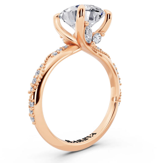 14 KT Rose Gold Oval Cut Diamond Ring with Marquise Accent - top view