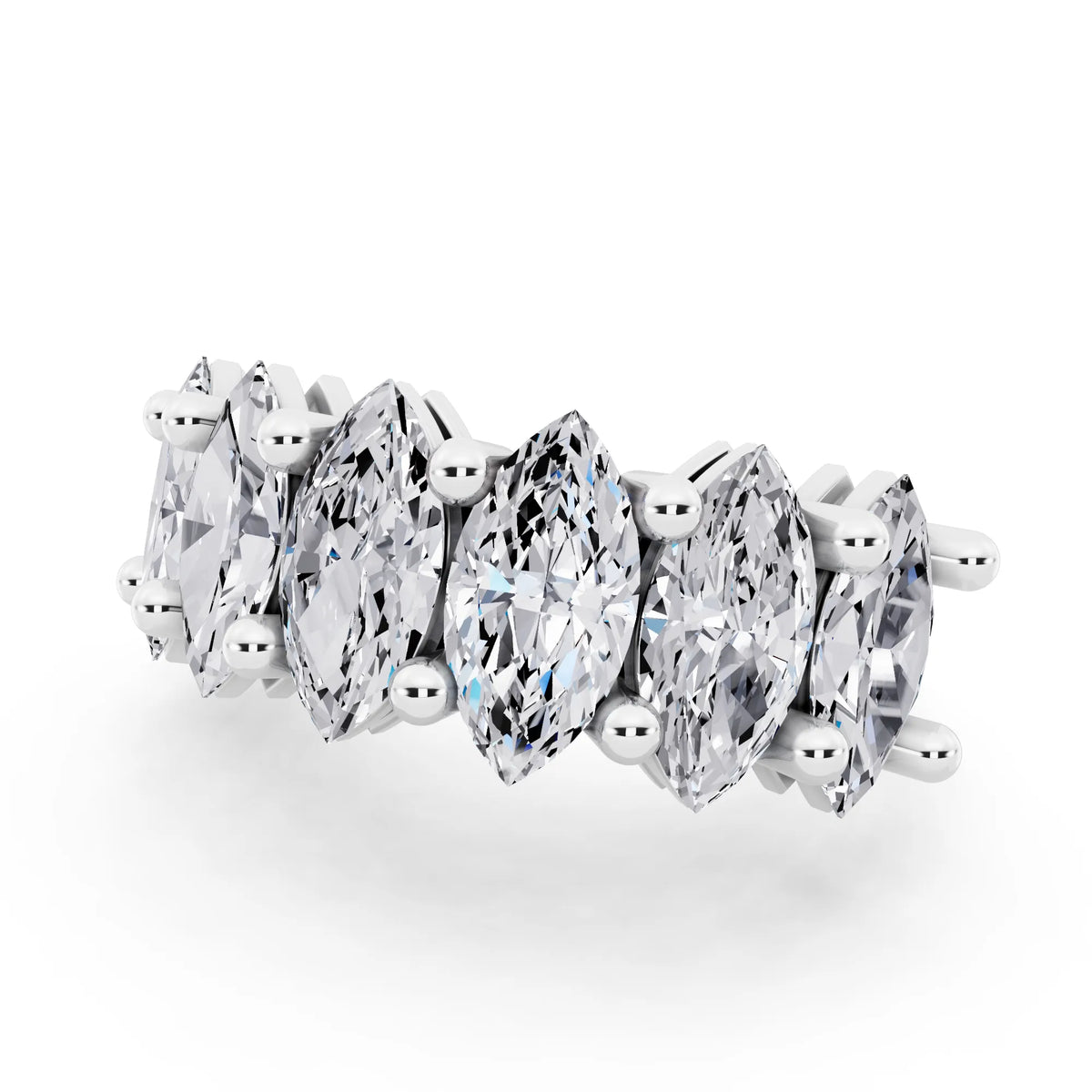 Platinum Seven Stone Marquise Cut Diamond Half Eternity Wedding Band - 2.6mm - Close up
