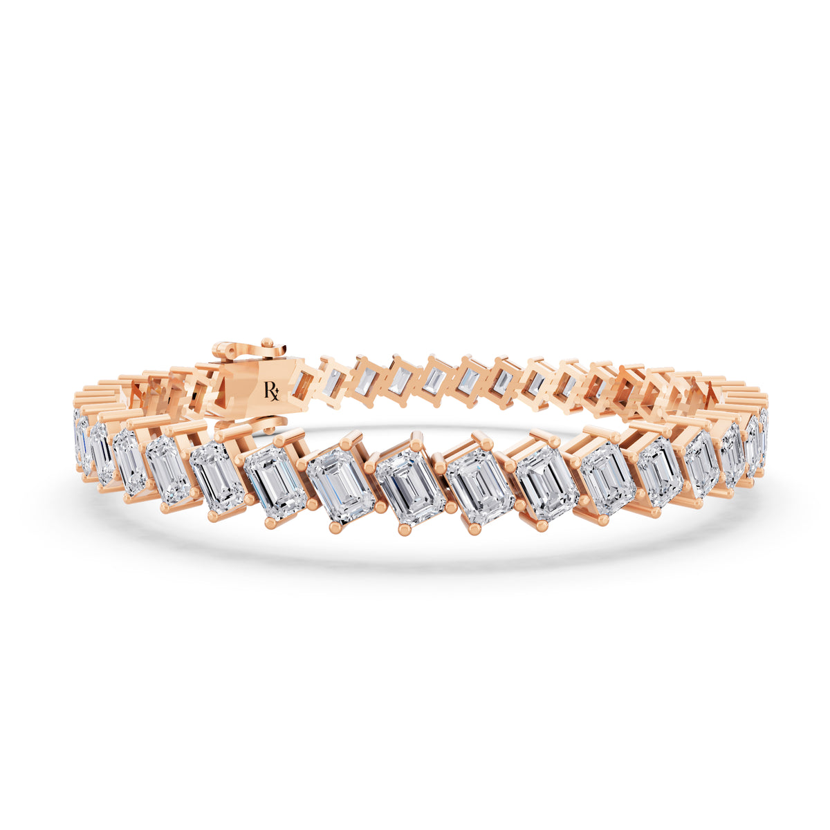 14K Rose Gold Angled Emerald Cut Diamond Tennis Bracelet - Top1