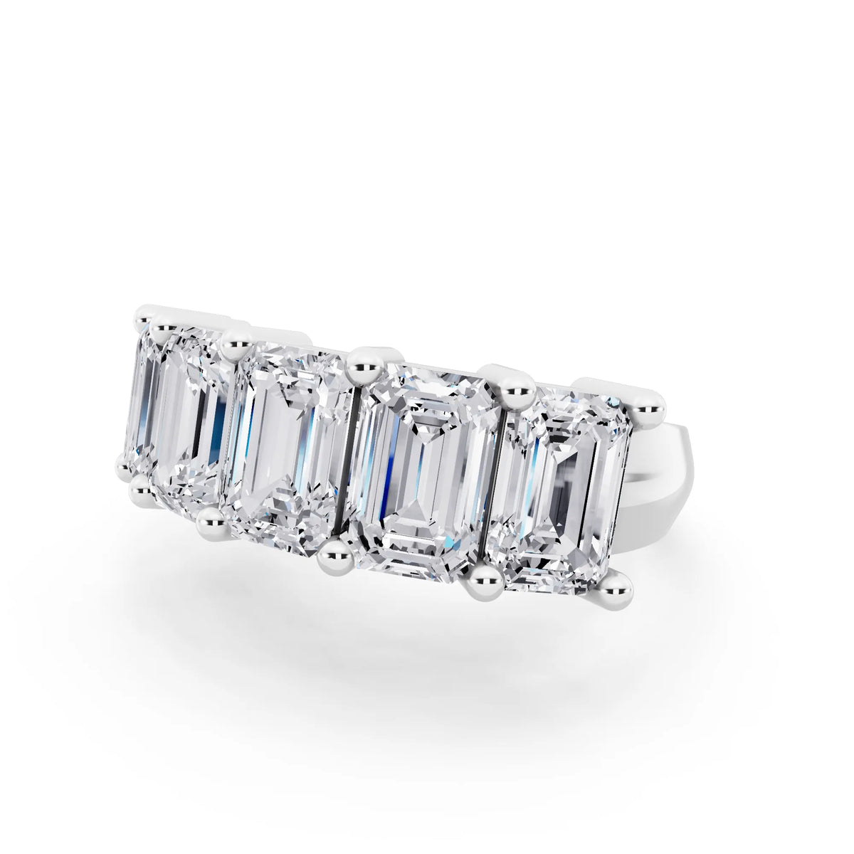 14K White Gold Five Stone Emerald Cut Diamond Half Eternity Wedding Band - 3mm - Close up