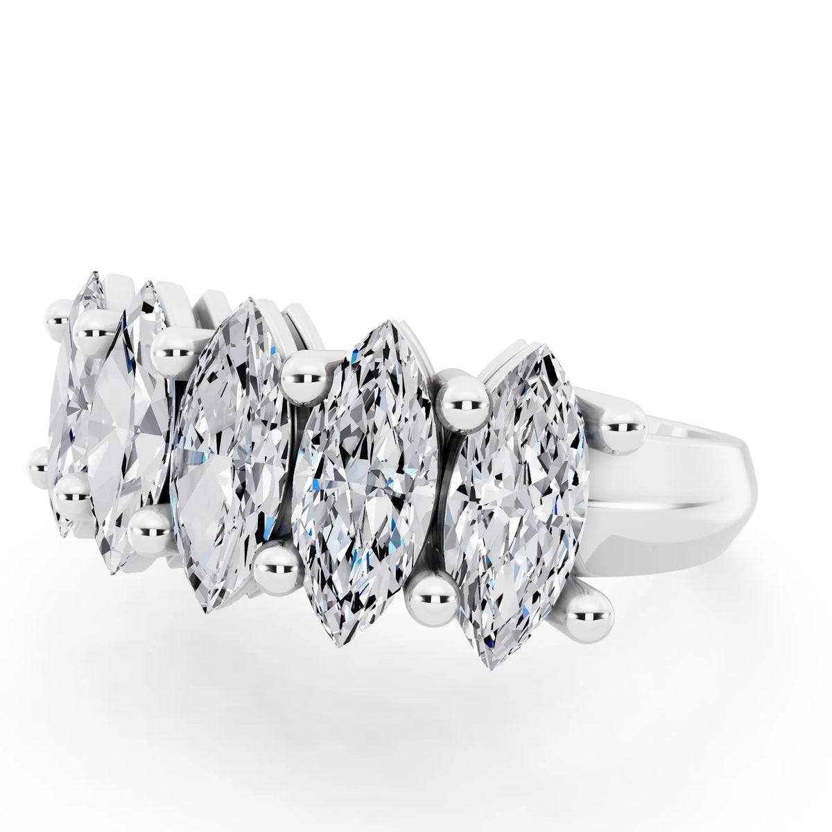 Platinum Five Stone Marquise Cut Diamond Half Eternity Wedding Band - 2.7mm - Close up