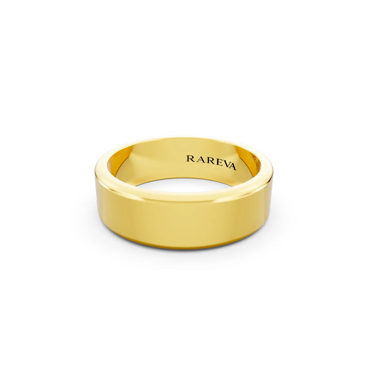 14K Yellow Gold Men's Flat Wedding Band - 6mm - Close up