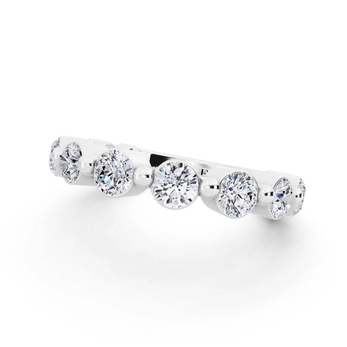 Silver Round Cut Diamond Half Sculpted Prong Eternity Band - 2.7mm - Close up