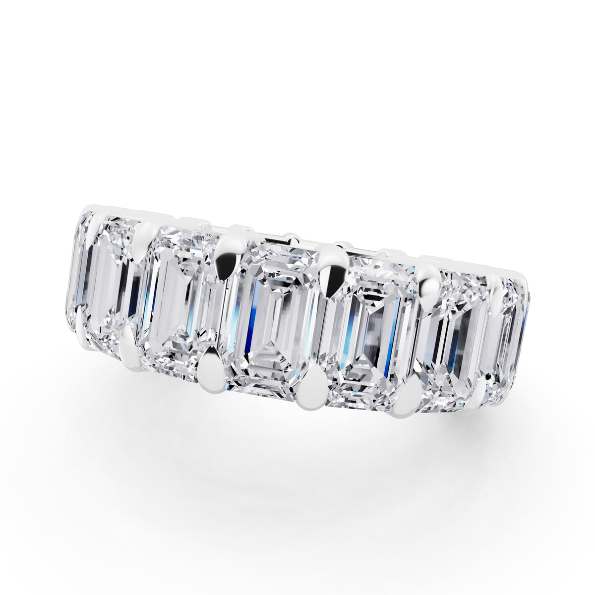 Platinum Emerald Cut Diamond Eternity Band - 5.3mm - 6.00ctw - Close up